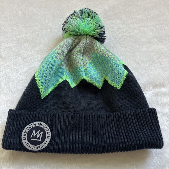 Mammoth Mountain Beanie Ski Snow Winter Pom Hat Blue Gray "Let Fun Rule" - Picture 1 of 9